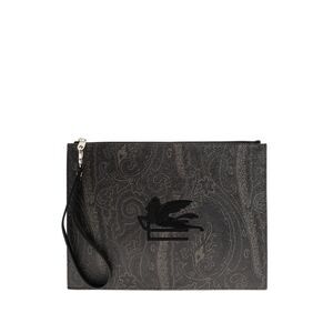 ETRO Paisley Print Leather Clutch Bag with Pegasus Logo Men BLACK Clutches